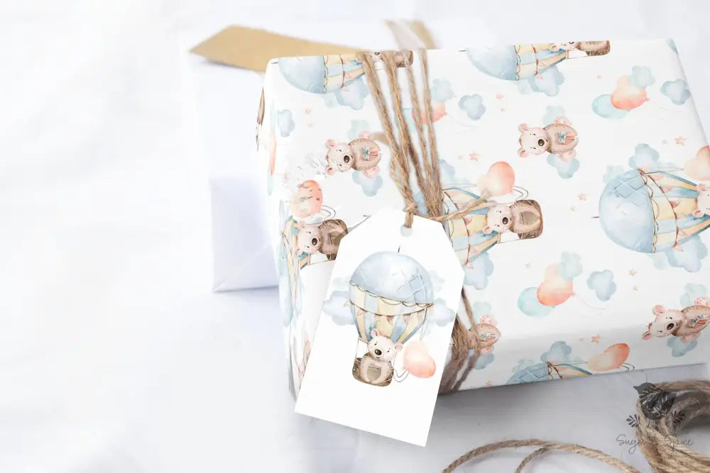 Hot Air Balloon And Baby Bear Wrapping Paper Craft Supplies & Tools > Party Gifting Packaging