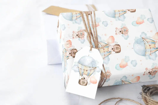 Hot Air Balloon and Baby Bear Wrapping Paper - Premium Craft Supplies & Tools > Party & Gifting > Packaging & Wrapping from Sugar and Spice Invitations - Just $26.10! Shop now at Sugar and Spice Paper
