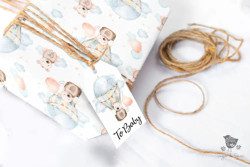 Hot Air Balloon And Baby Bear Wrapping Paper Craft Supplies & Tools > Party Gifting Packaging