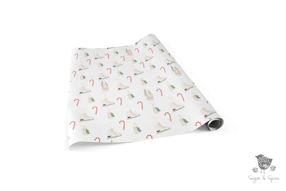 Ice Skates and Candy Cane Christmas Wrapping Paper - Premium Craft Supplies & Tools > Party & Gifting > Packaging & Wrapping from Sugar and Spice Invitations - Just $26.10! Shop now at Sugar and Spice Paper
