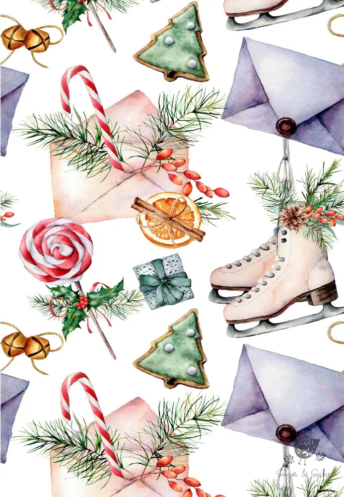 Ice Skates and Holly Wrapping Paper - Premium Craft Supplies & Tools > Party & Gifting > Packaging & Wrapping from Sugar and Spice Invitations - Just $26.10! Shop now at Sugar and Spice Paper