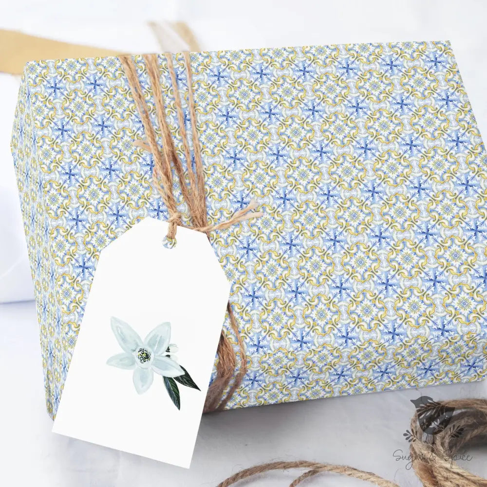 Italian Blue Tile Wrapping Paper - Premium Craft Supplies & Tools > Party & Gifting > Packaging & Wrapping from Sugar and Spice Invitations - Just $26.10! Shop now at Sugar and Spice Paper