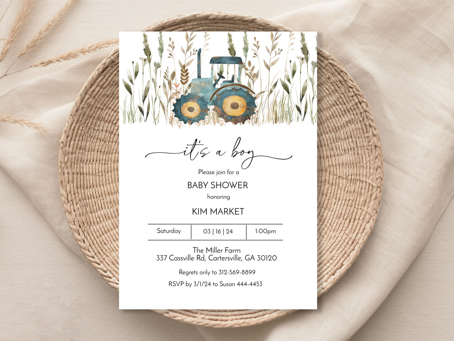 Farm Blue Boy Baby Shower Invitation