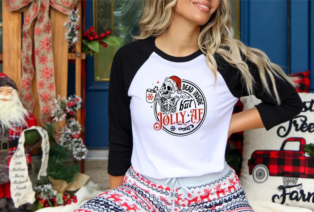 Jolly AF but Dead Inside Christmas Unisex T-Shirt - Premium Long-sleeve from Printify - Just $32.97! Shop now at Sugar and Spice Paper