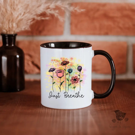 Just Breathe Watercolor Flowers Coffee Mug