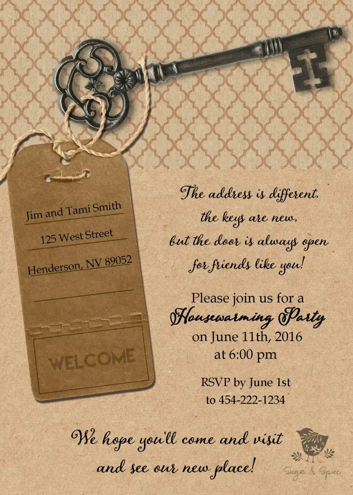 Key to Home Housewarming Invitation - Premium Digital File from Sugar and Spice Invitations - Just $2.10! Shop now at Sugar and Spice Paper