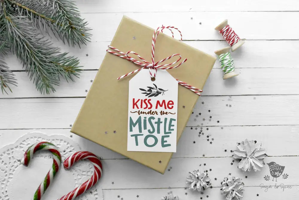 Kiss Me Under the Mistletoe Gift Tags - Premium Craft Supplies & Tools > Party & Gifting > Labels, Stickers & Tags > Tags from Sugar and Spice Invitations - Just $24! Shop now at Sugar and Spice Paper