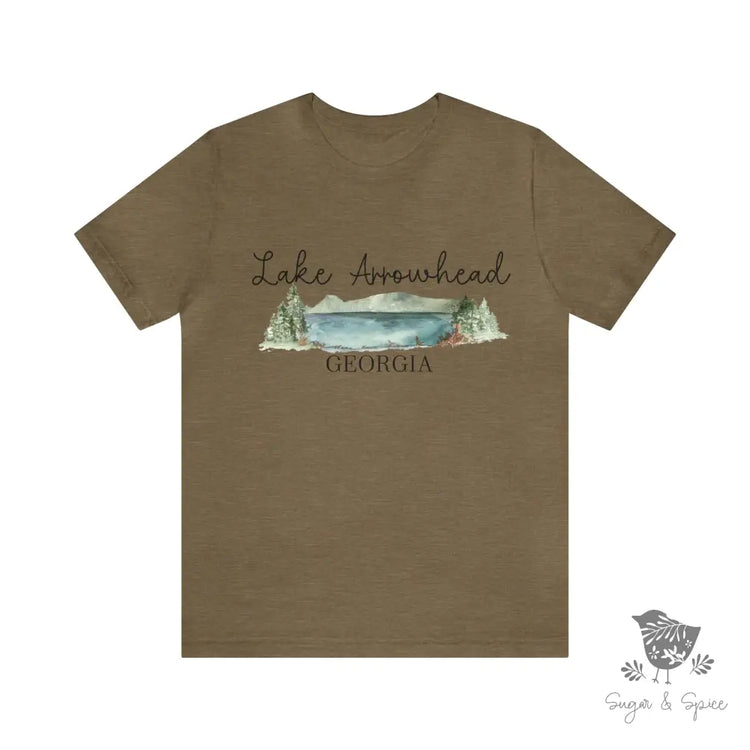 Lake Arrowhead Ga Watercolor T-Shirt Heather Olive / S