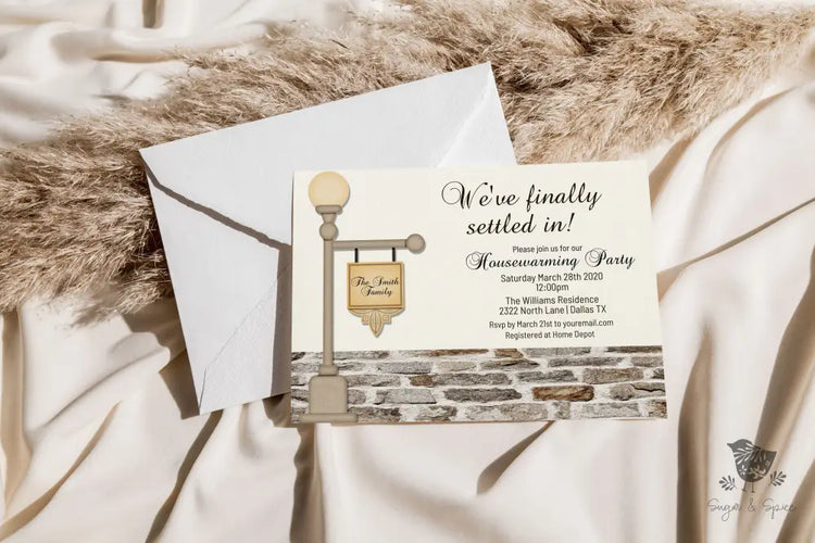 Lamp Post Housewarming Invitation - Premium Digital File from Sugar and Spice Invitations - Just $2.10! Shop now at Sugar and Spice Paper
