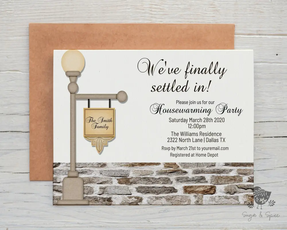 Lamp Post Housewarming Invitation - Premium Digital File from Sugar and Spice Invitations - Just $2.10! Shop now at Sugar and Spice Paper