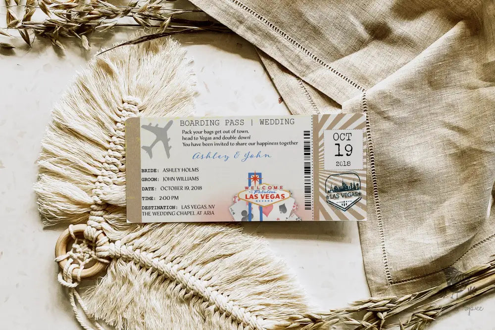 Las Vegas Boarding Pass Ticket Wedding Invitation - Premium Paper & Party Supplies > Paper > Invitations & Announcements > Invitations from Sugar and Spice Invitations - Just $2.10! Shop now at Sugar and Spice Paper