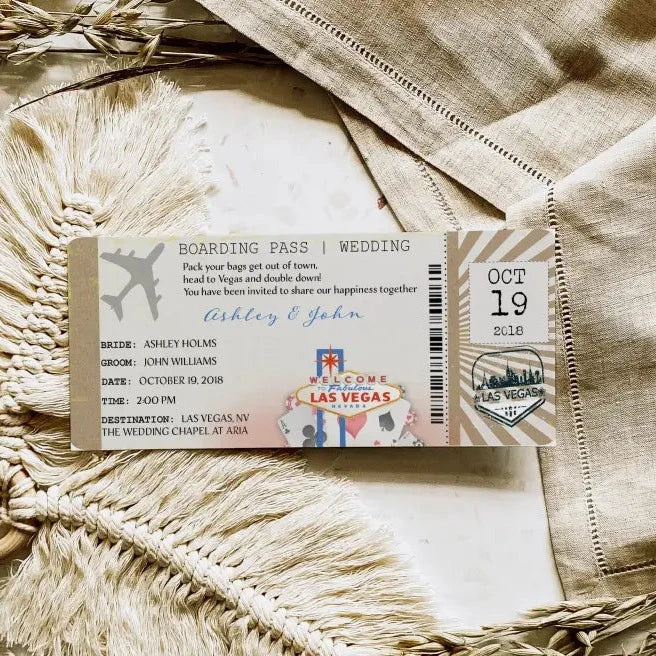 Las Vegas Boarding Pass Ticket Wedding Invitation - Premium Paper & Party Supplies > Paper > Invitations & Announcements > Invitations from Sugar and Spice Invitations - Just $2.10! Shop now at Sugar and Spice Paper