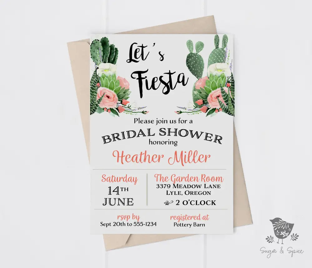 Let's Fiesta Bridal Succulent Shower Invitation - Premium  from Sugar and Spice Invitations - Just $1.95! Shop now at Sugar and Spice Paper