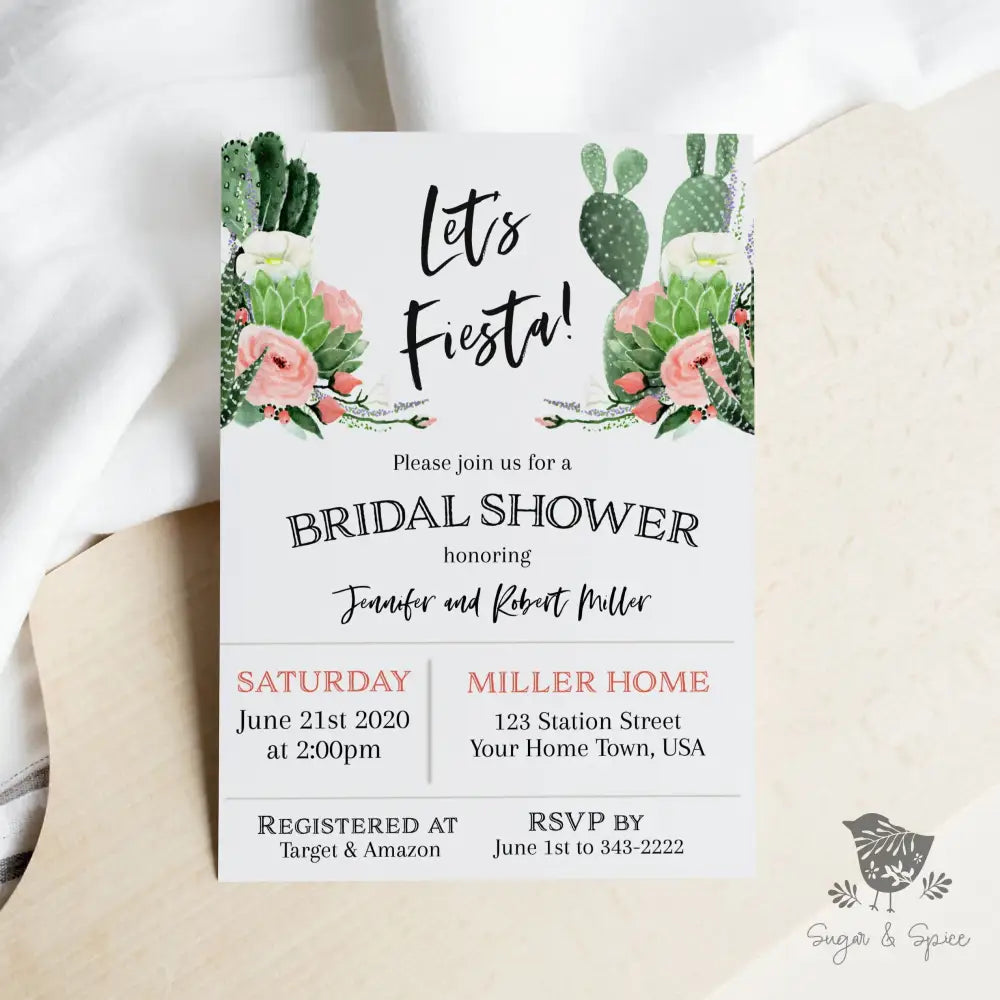 Let's Fiesta Bridal Succulent Shower Invitation - Premium  from Sugar and Spice Invitations - Just $1.95! Shop now at Sugar and Spice Paper