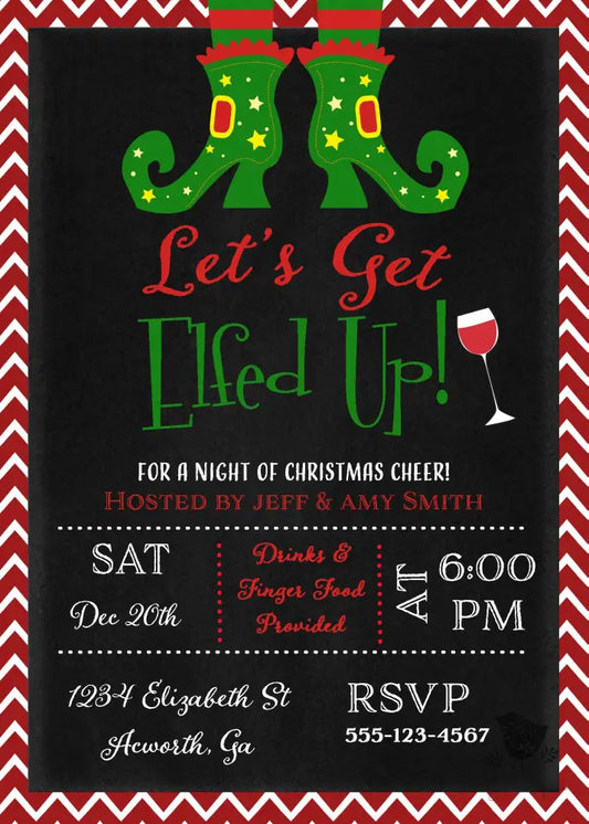 Let's Get Elfed Up Christmas Invitation - Premium Digital File from Sugar and Spice Invitations - Just $2.10! Shop now at Sugar and Spice Paper