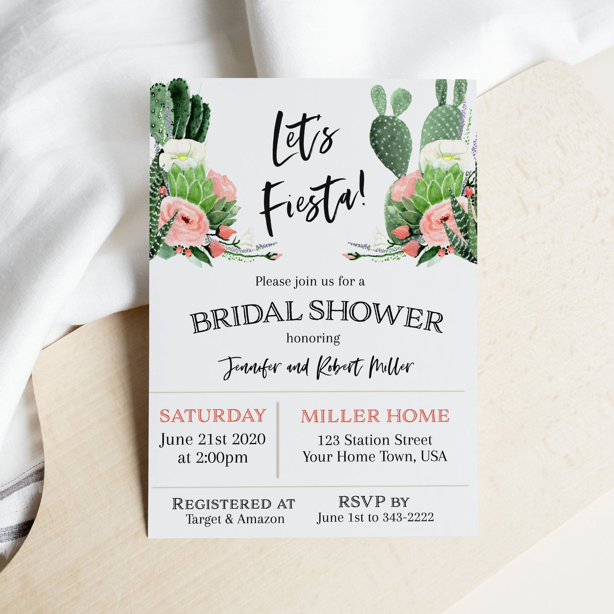 Let's Fiesta Cactus Bridal Shower Invitation