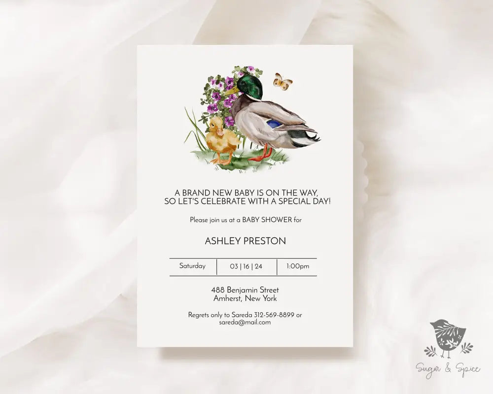 Little Duckling Spring Baby Shower Invitation - Premium Paper & Party Supplies > Paper > Invitations & Announcements > Invitations from Sugar and Spice Invitations - Just $1.95! Shop now at Sugar and Spice Paper