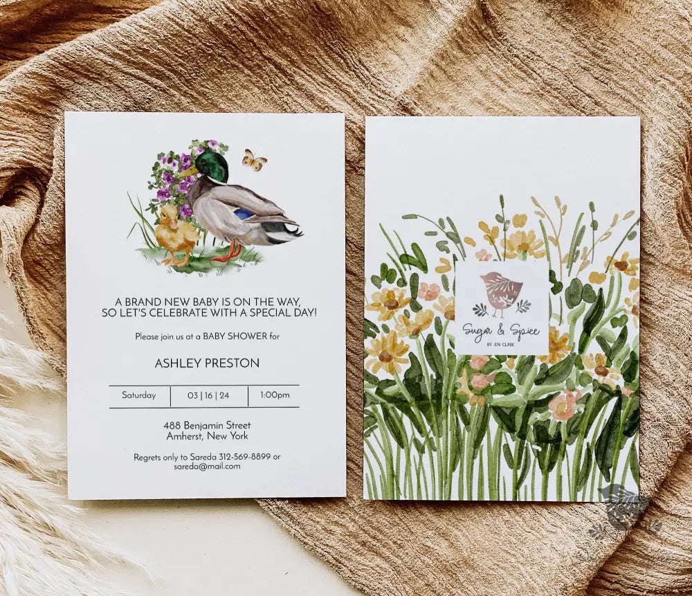 Little Duckling Spring Baby Shower Invitation - Premium Paper & Party Supplies > Paper > Invitations & Announcements > Invitations from Sugar and Spice Invitations - Just $1.95! Shop now at Sugar and Spice Paper