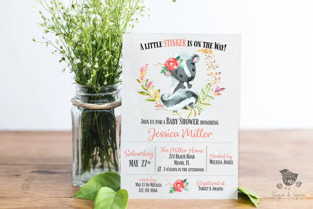 Little Stinker Skunk Baby Shower Invitation - Premium  from Sugar and Spice Invitations - Just $1.95! Shop now at Sugar and Spice Paper