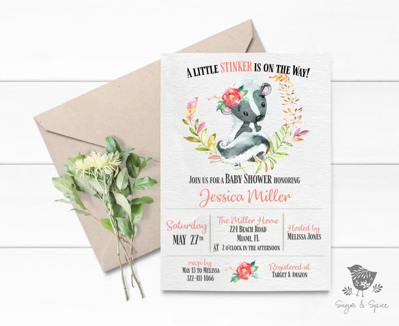 Little Stinker Skunk Baby Shower Invitation - Premium  from Sugar and Spice Invitations - Just $1.95! Shop now at Sugar and Spice Paper