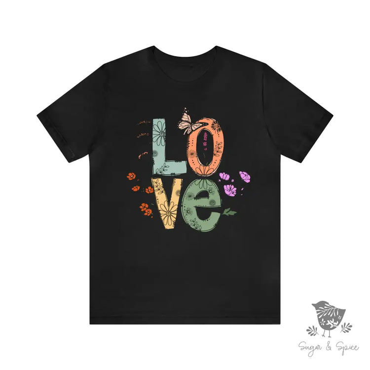 Love Flower & Butterfly T-Shirt Black / S