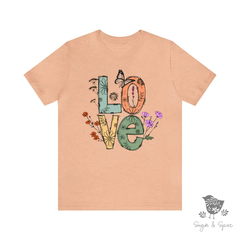 Love Flower & Butterfly T-Shirt - Premium T-Shirt from Printify - Just $22.38! Shop now at Sugar and Spice Paper