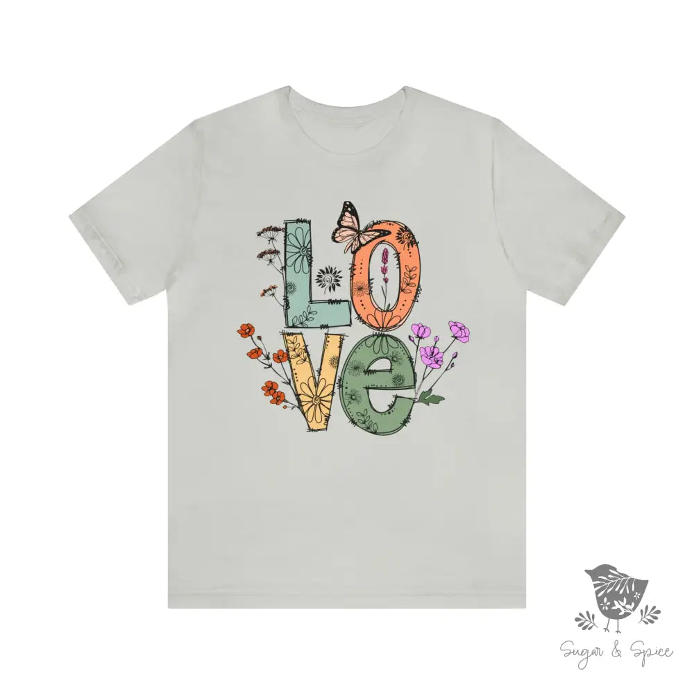 Love Flower & Butterfly T-Shirt Silver / S