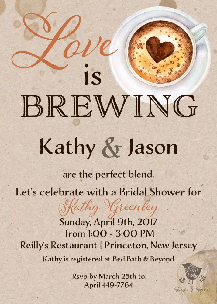 Love is Brewing Bridal Shower Invitation - Premium  from Sugar and Spice Invitations - Just $1.95! Shop now at Sugar and Spice Paper