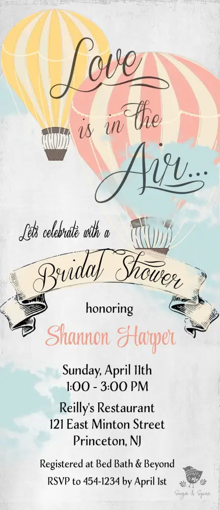 Love is in the Air Hot Air Balloon Bridal Shower Invitation - Premium  from Sugar and Spice Invitations - Just $1.95! Shop now at Sugar and Spice Paper