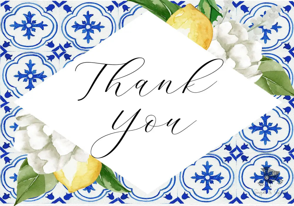 Mediterranean Blue Tile Thank You Card - Premium Paper & Party Supplies > Paper > Invitations & Announcements > Invitations from Sugar and Spice Invitations - Just $2.50! Shop now at Sugar and Spice Paper