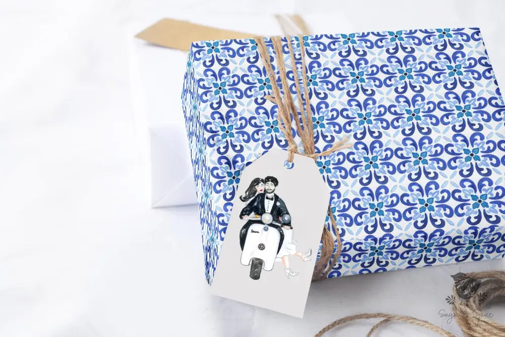 Mediterranean Blue Tile  Wrapping Paper - Premium  from Sugar and Spice Invitations - Just $26.10! Shop now at Sugar and Spice Paper