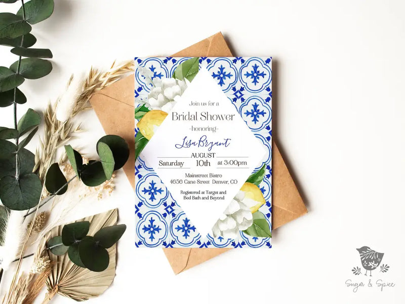 Mediterranean Lemon Bridal Shower Invitation - Premium  from Sugar and Spice Invitations - Just $1.95! Shop now at Sugar and Spice Paper
