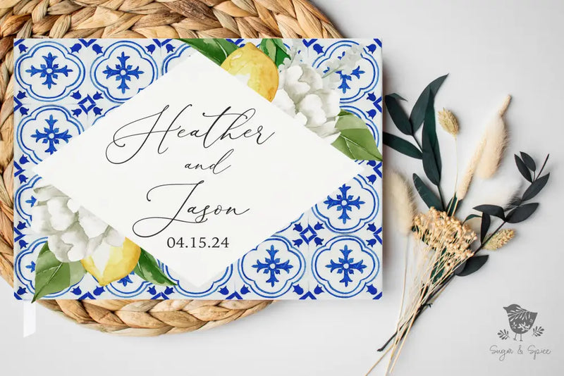Mediterranean Lemon Wedding Guest Book - Premium  from Sugar and Spice - Just $55! Shop now at Sugar and Spice Paper