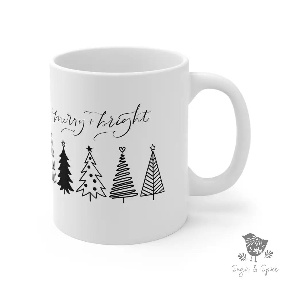 Merry and Bright Christmas Ceramic Mug - Premium Mug from Printify - Just $18! Shop now at Sugar and Spice Paper