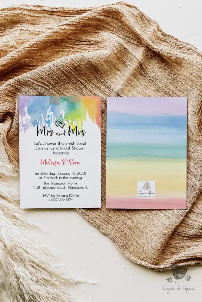 Mrs and Mrs Rainbow Same Sex Bridal Shower Invitation - Premium  from Sugar and Spice Invitations - Just $1.95! Shop now at Sugar and Spice Paper