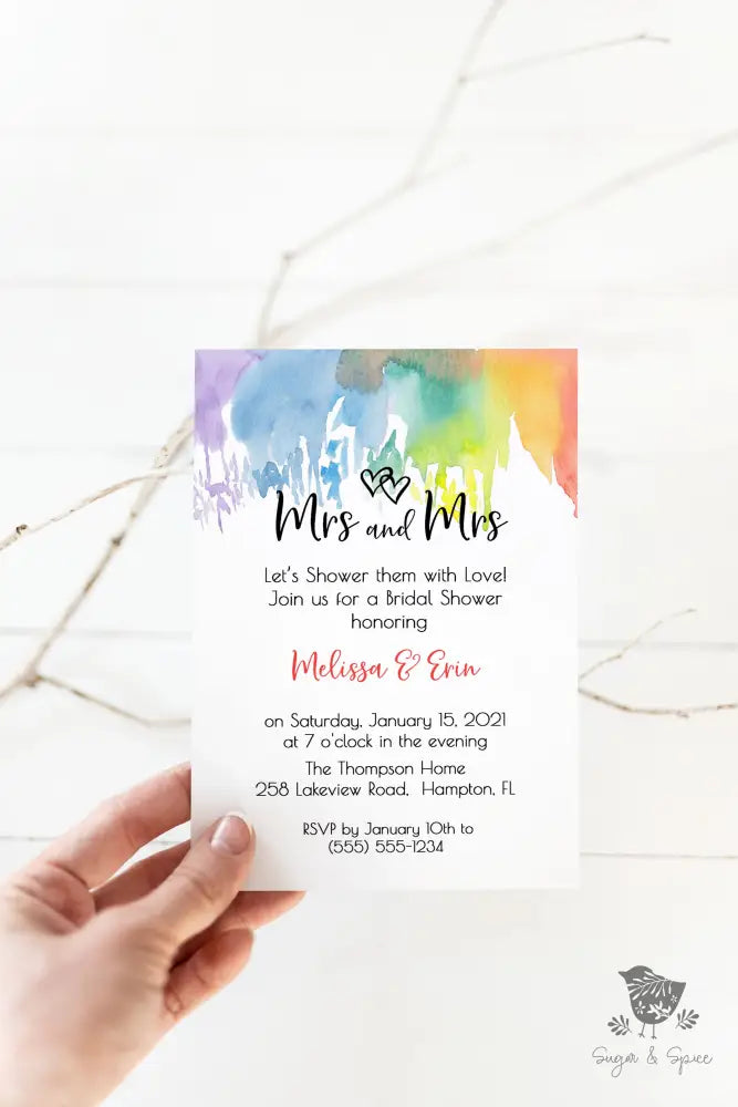 Mrs and Mrs Rainbow Same Sex Bridal Shower Invitation - Premium  from Sugar and Spice Invitations - Just $1.95! Shop now at Sugar and Spice Paper