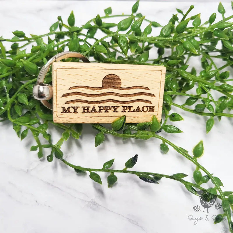 My Happy Place Beach Wood KeyChain - Premium  from Sugar and Spice Paper & Gift - Just $8! Shop now at Sugar and Spice Paper