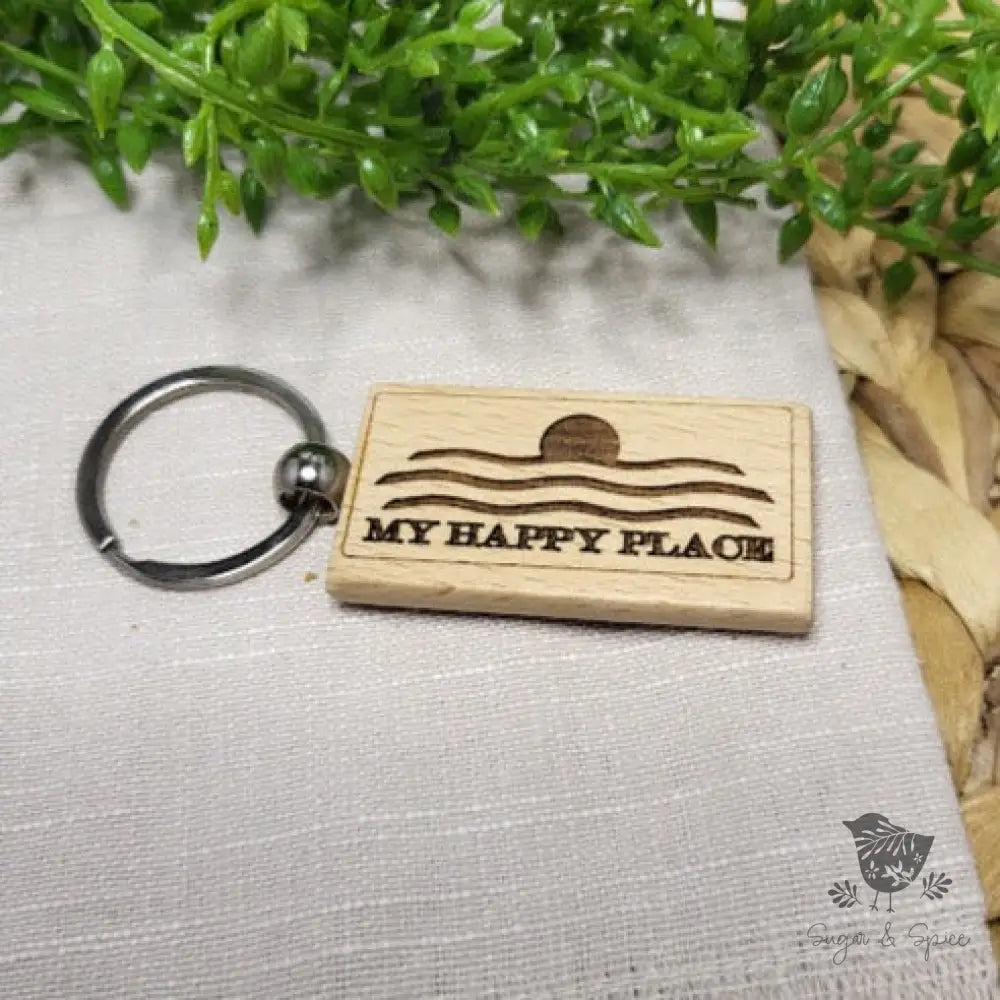 My Happy Place Beach Wood KeyChain - Premium  from Sugar and Spice Paper & Gift - Just $8! Shop now at Sugar and Spice Paper