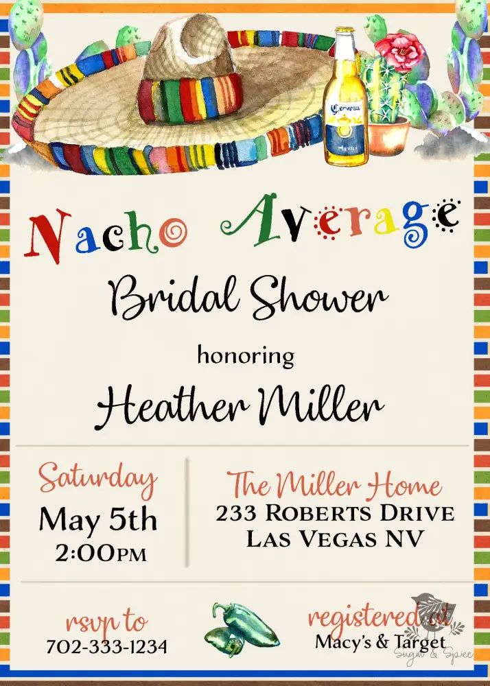 Nacho Average Mexican Bridal Shower Invitation - Premium  from Sugar and Spice Invitations - Just $1.95! Shop now at Sugar and Spice Paper