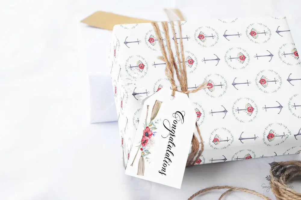 Nautical Floral Anchor Wrapping Paper - Premium Craft Supplies & Tools > Party & Gifting > Packaging & Wrapping from Sugar and Spice Invitations - Just $26.10! Shop now at Sugar and Spice Paper