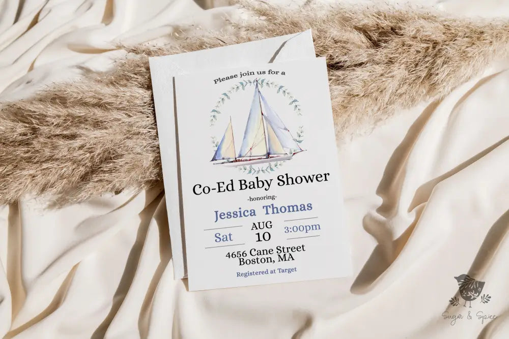 Nautical Sailboat Baby Shower Invitation - Premium  from Sugar and Spice Invitations - Just $1.95! Shop now at Sugar and Spice Paper