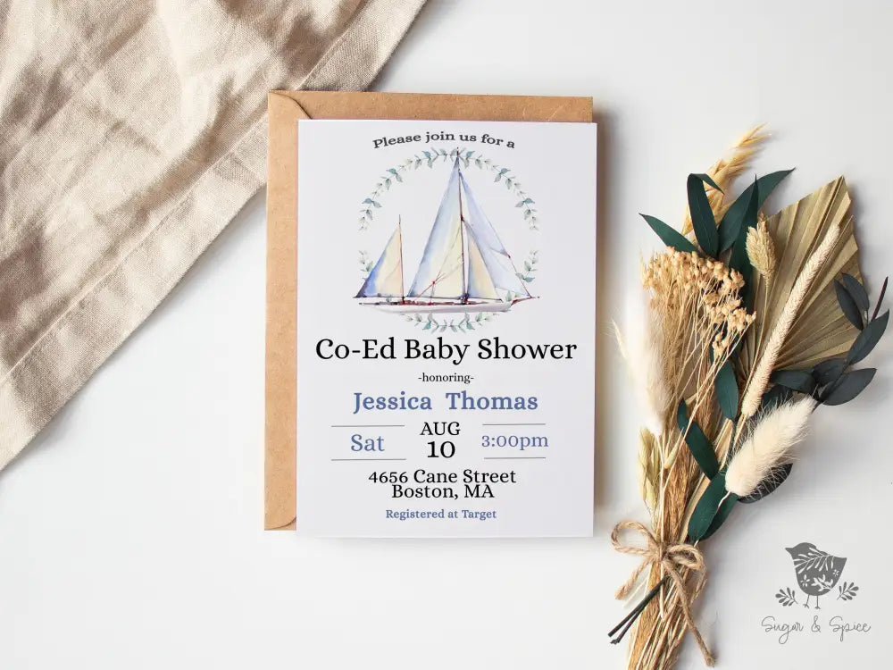 Nautical Sailboat Baby Shower Invitation - Premium  from Sugar and Spice Invitations - Just $1.95! Shop now at Sugar and Spice Paper