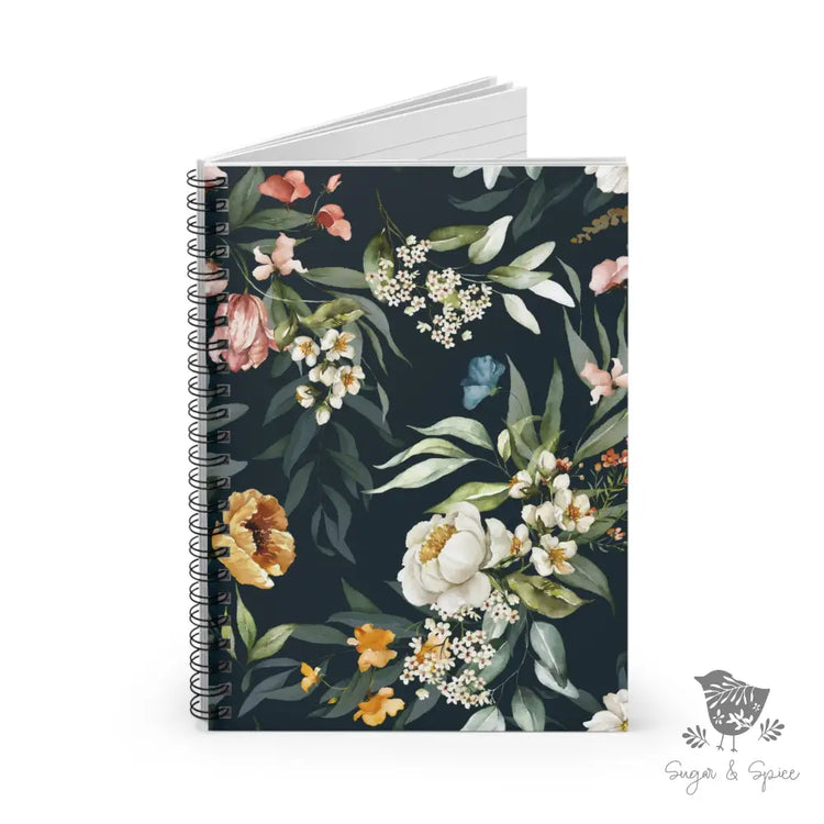 Navy Flower Spiral Notebook - Ruled Line - Premium Paper products from Printify - Just $14! Shop now at Sugar and Spice Paper