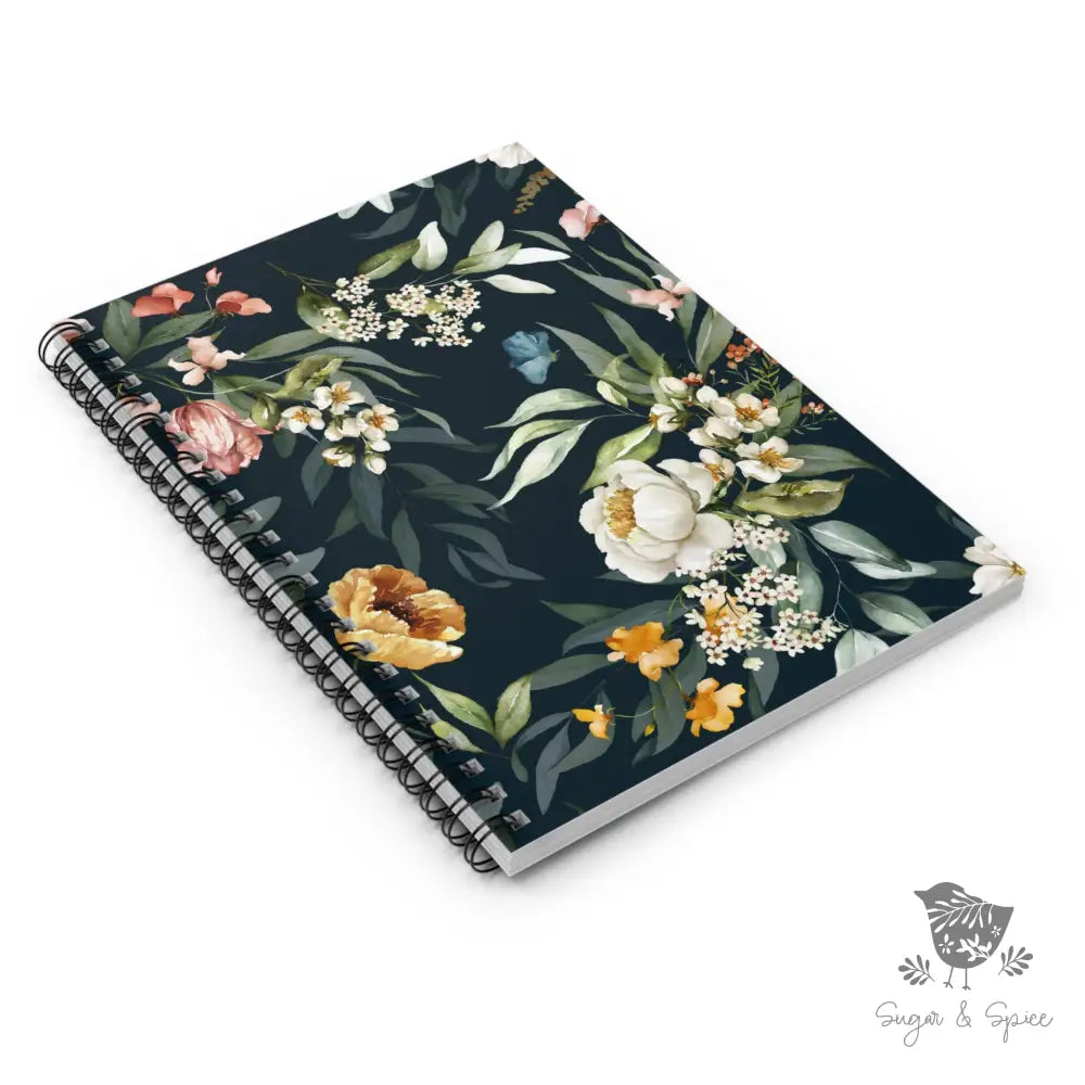 Navy Flower Spiral Notebook - Ruled Line - Premium Paper products from Printify - Just $14! Shop now at Sugar and Spice Paper