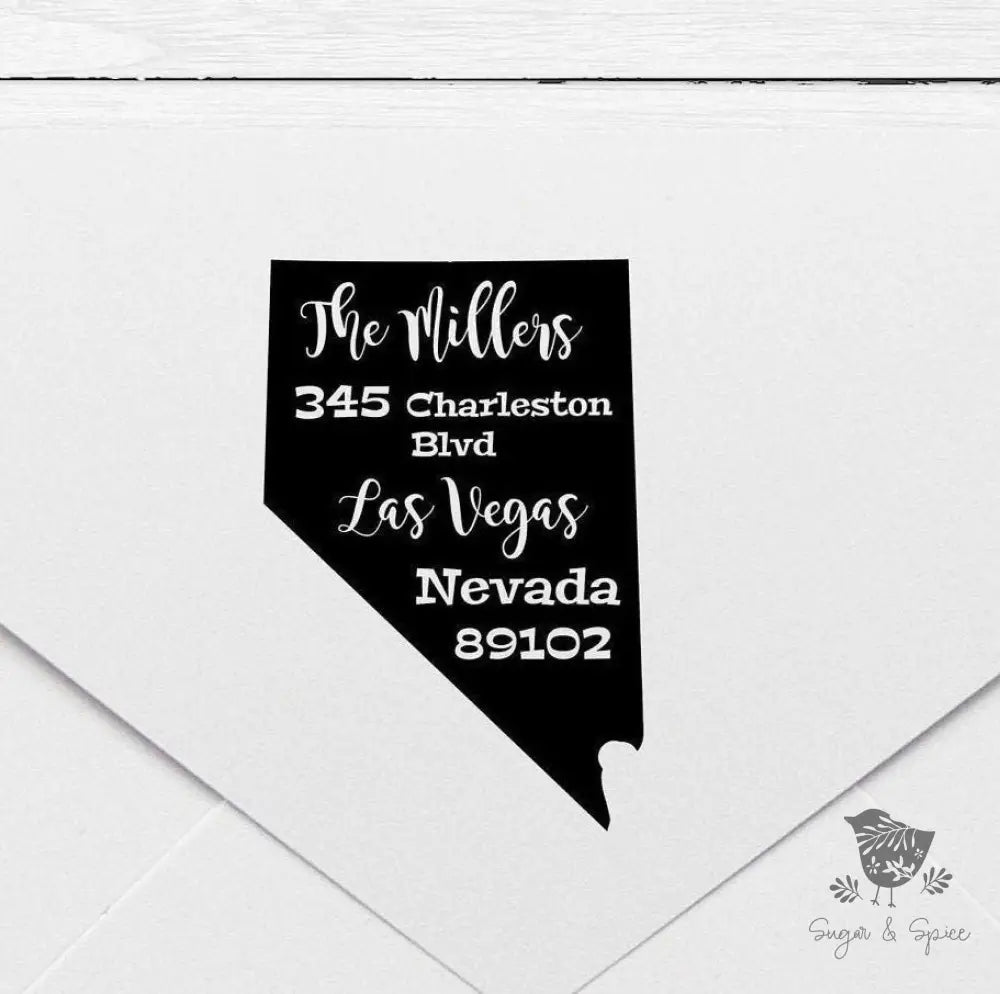 Nevada Self Inking Address Stamp Personalized, State Stamp, Custom Stamp - Premium Craft Supplies & Tools > Stamps & Seals > Stamps from Sugar and Spice Invitations - Just $40! Shop now at Sugar and Spice Paper