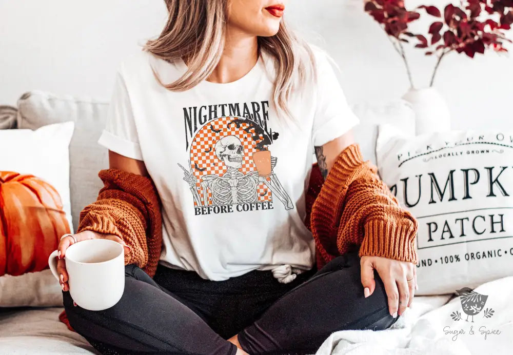 Nightmare Before Coffee T-Shirt - Premium T-Shirt from Printify - Just $24.87! Shop now at Sugar and Spice Paper