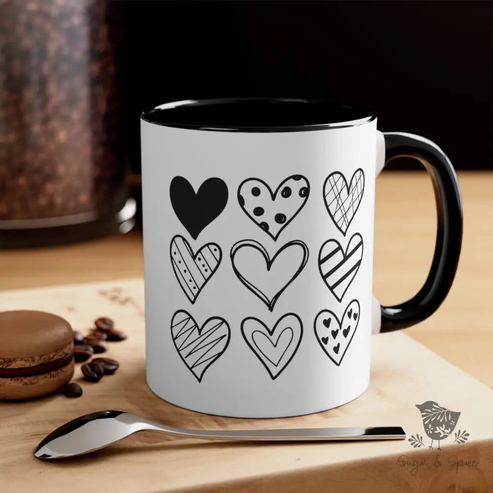 Nine Hand drawn Hearts Coffee Mug - Premium Mug from Printify - Just $18! Shop now at Sugar and Spice Paper