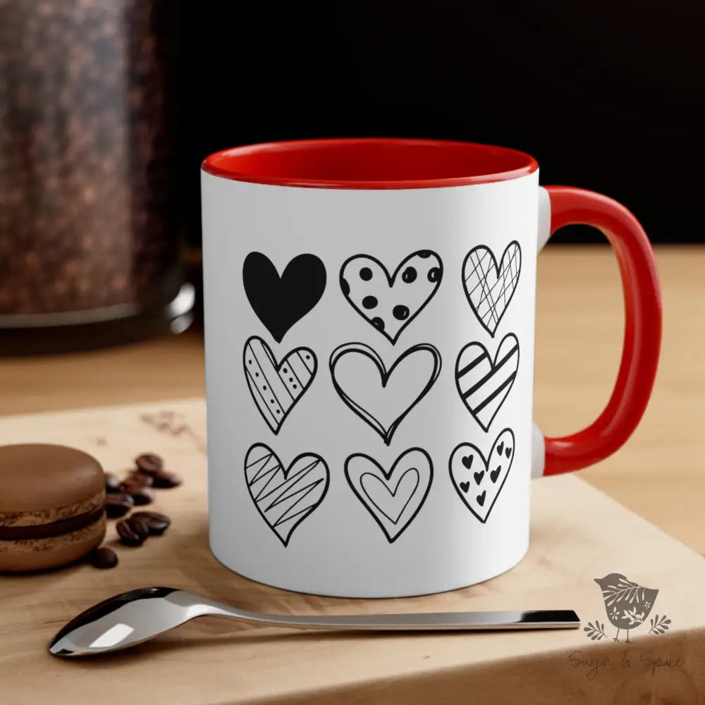 Nine Hand drawn Hearts Coffee Mug - Premium Mug from Printify - Just $18! Shop now at Sugar and Spice Paper