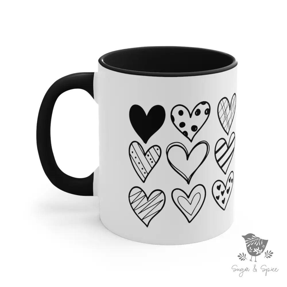 Nine Hand Drawn Hearts Coffee Mug Black / 11Oz