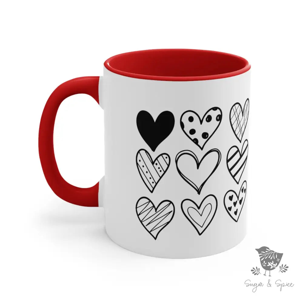 Nine Hand drawn Hearts Coffee Mug - Premium Mug from Printify - Just $18! Shop now at Sugar and Spice Paper